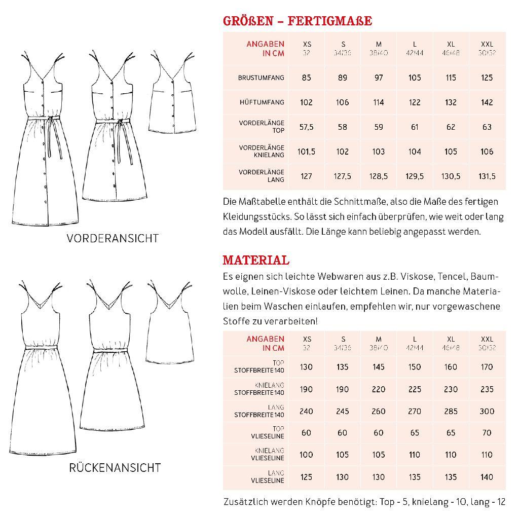 Papierschnittmuster Kleid mit Bindeträgern Frau Lulu XS-XXL